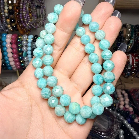 8mm Faceted Amazonite Bracelet | Calm Communication Stone - Picture 4 of 4